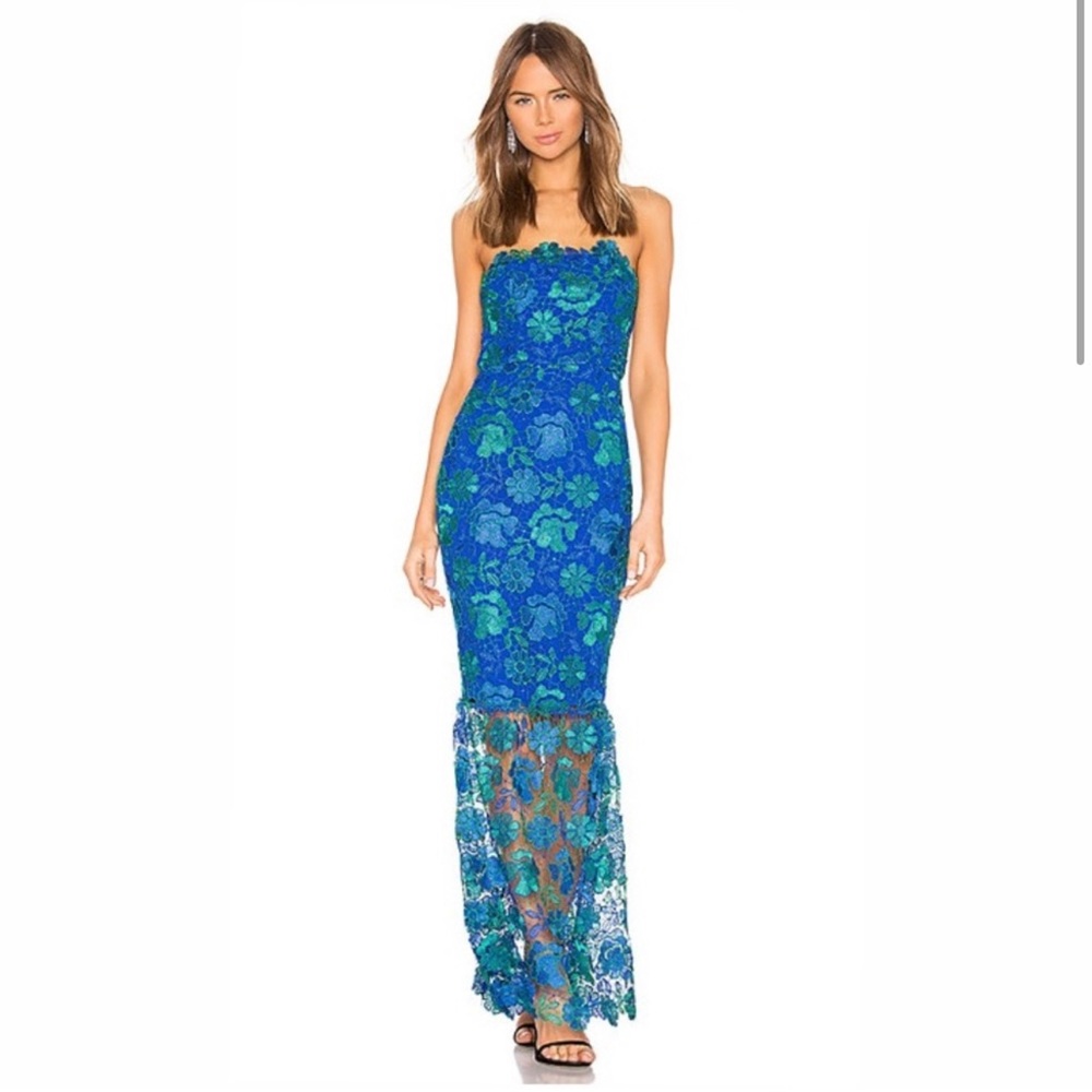 Lovers + Friends Teagan Gown in green and blue